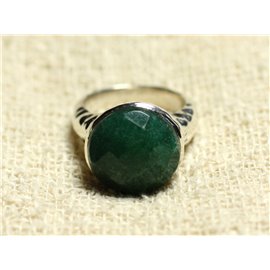N120 - 925 Sterling Silver and Stone Ring - Faceted Aventurine Round 15mm 