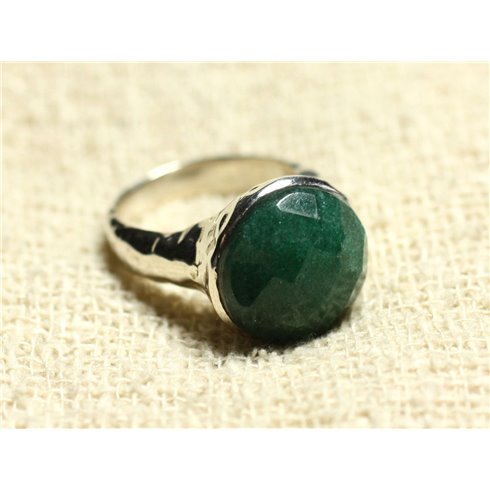 N120 - Bague Argent 925 et Pierre - Aventurine Facettée Rond 15mm