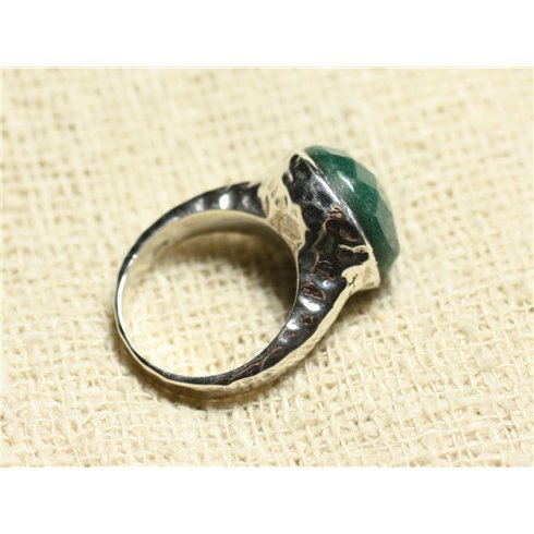 N120 - Bague Argent 925 et Pierre - Aventurine Facettée Rond 15mm 