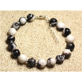 Bracelet Silver 925 and semi precious stone - White and black jasper 8mm