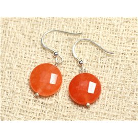 Pendientes de plata y piedra 925 - Paletas facetadas de jade naranja 14 mm 