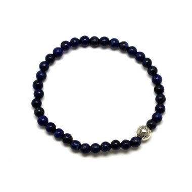 Bracelet Pierre semi précieuse Lapis Lazuli 4mm et Perle argentée 