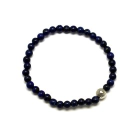 4mm Lapislazuli Halbedelstein und Silberperlenarmband 