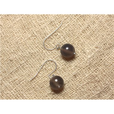 Boucles d'Oreilles Argent 925 et Pierre - Agate grise 10mm