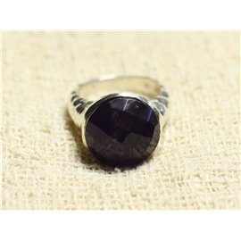 N120 - 925 Sterling Silver and Stone Ring - Faceted Amethyst Round 15mm 