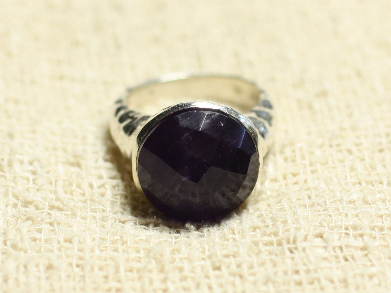 N120 - Bague Argent 925 et Pierre - Améthyste Facettée Rond 15mm 