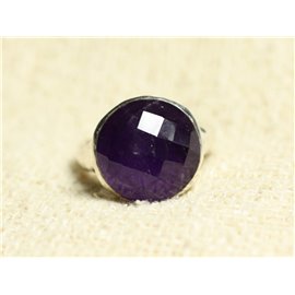 N120 - Bague Argent 925 et Pierre - Améthyste Facettée Rond 15mm  N120 - Bague Argent 925 et Pierre - Améthyste Facettée Rond 15mm