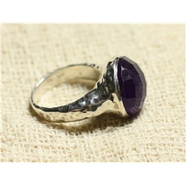 N120 - Bague Argent 925 et Pierre - Améthyste Facettée Rond 15mm  N120 - Bague Argent 925 et Pierre - Améthyste Facettée Rond 15mm