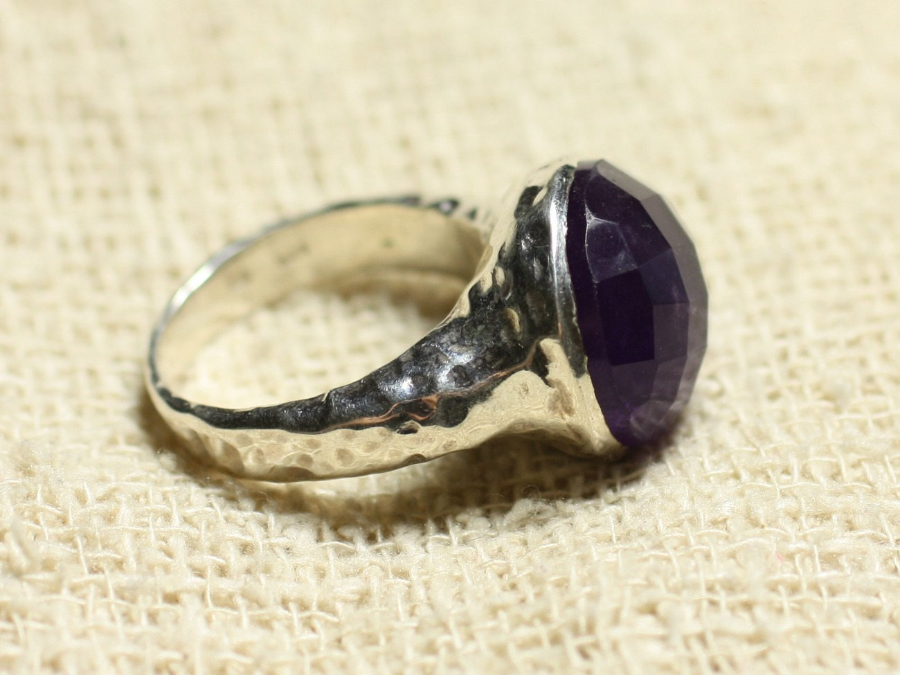N120 - Bague Argent 925 et Pierre - Améthyste Facettée Rond 15mm 