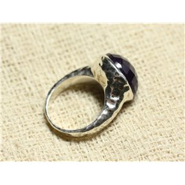N120 - Bague Argent 925 et Pierre - Améthyste Facettée Rond 15mm  N120 - Bague Argent 925 et Pierre - Améthyste Facettée Rond 15mm
