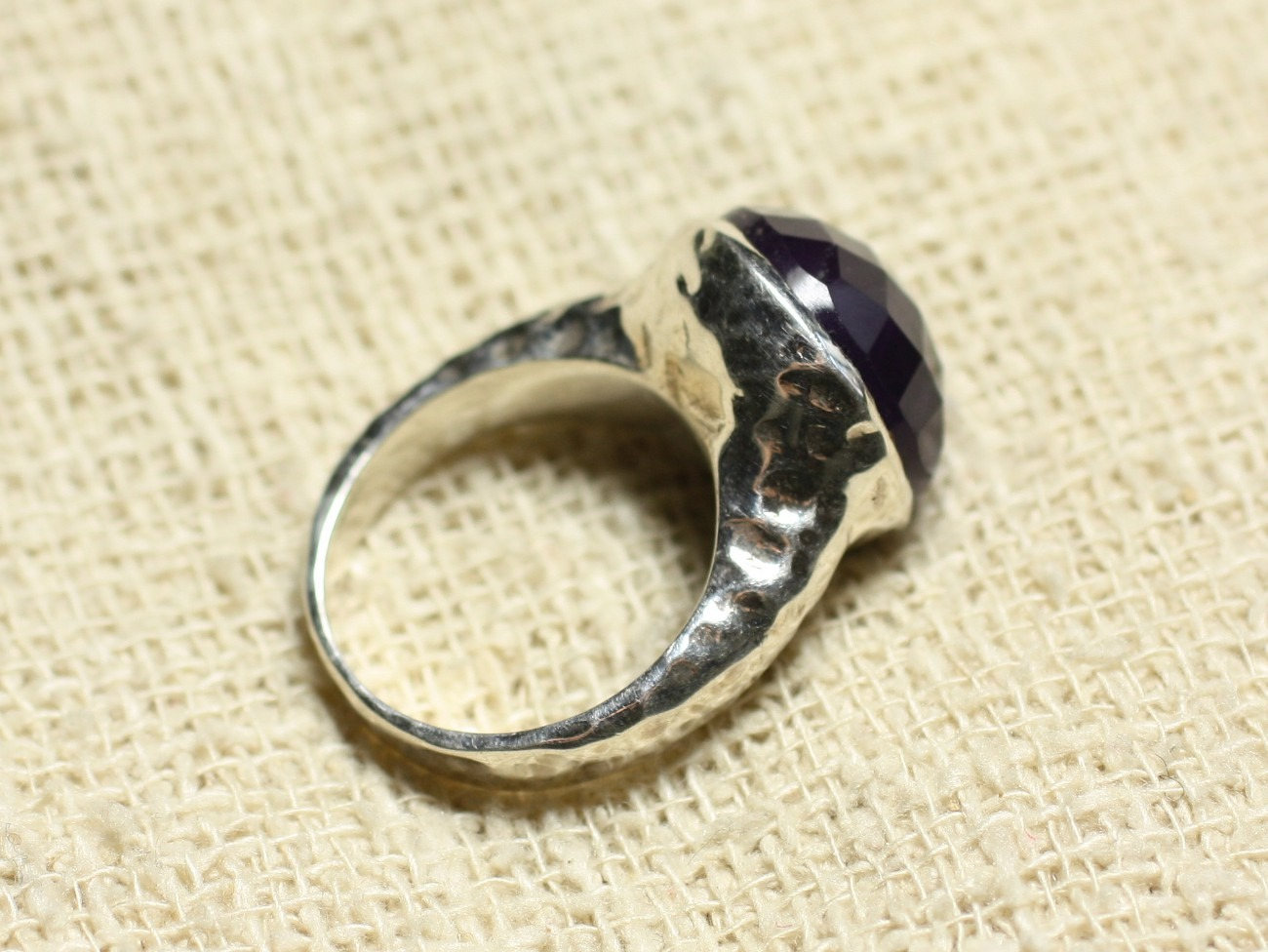 N120 - Bague Argent 925 et Pierre - Améthyste Facettée Rond 15mm 