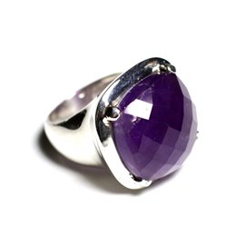 n110 - 925 Sterling Silver and Stone Ring - Faceted Amethyst Square 18mm 