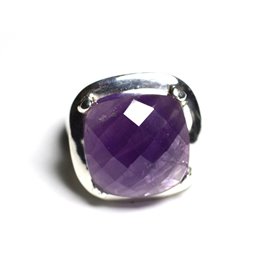 n110 - Bague Argent 925 et Pierre - Améthyste Facettée Carré 18mm  n110 - Bague Argent 925 et Pierre - Améthyste Facettée Carré 18mm