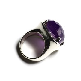 n110 - Bague Argent 925 et Pierre - Améthyste Facettée Carré 18mm  n110 - Bague Argent 925 et Pierre - Améthyste Facettée Carré 18mm