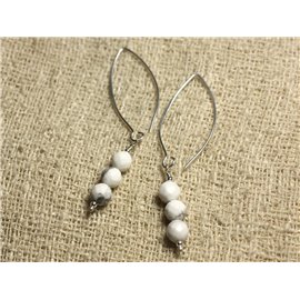 Pendientes De Plata De Ley 40mm Ganchos - Howlita facetada 6mm 