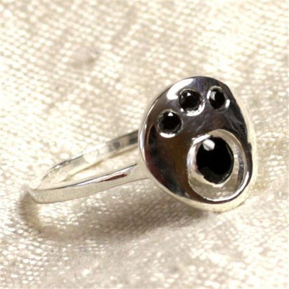 N226 - Bague Argent 925 et Pierre - Onyx noir Facetté Ronds 2-4mm 