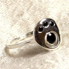 N226 - Ring Silver 925 and Stone - Black Onyx Faceted Round 2-4mm 