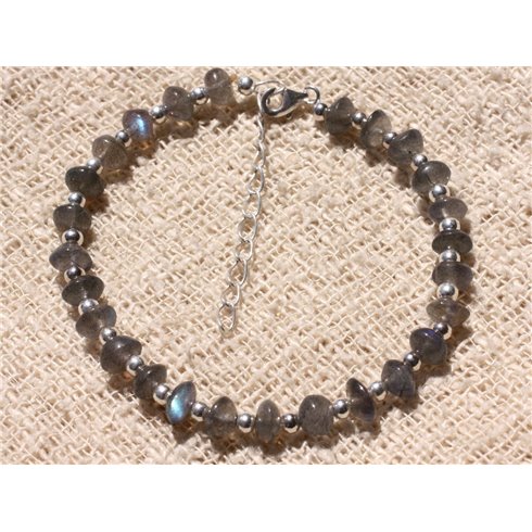 Bracelet Argent 925 et Perles de Pierre Labradorite Rondelles 6mm 