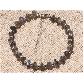 Bracelet Argent 925 et Perles de Pierre Labradorite Rondelles 6mm 