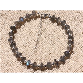 Sterling Silver Bracelet and Labradorite Stone Beads 6mm Rondelles 
