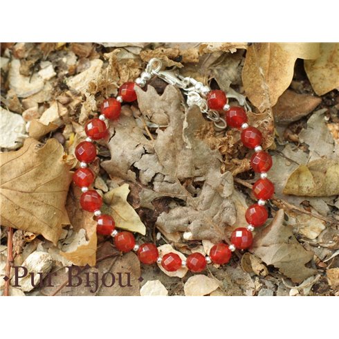 Bracelet Argent 925 et Cornaline Facettée 6mm 