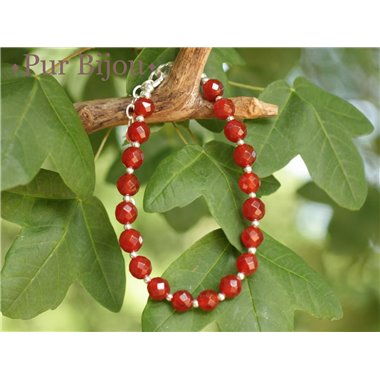 Bracelet Argent 925 et Cornaline Facettée 6mm 2