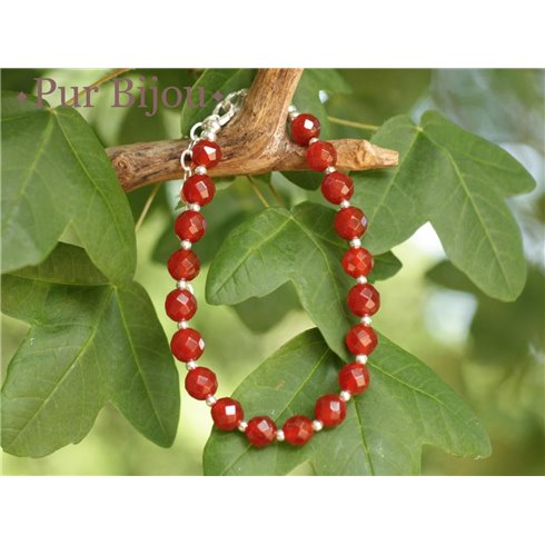 Bracelet Argent 925 et Cornaline Facettée 6mm 