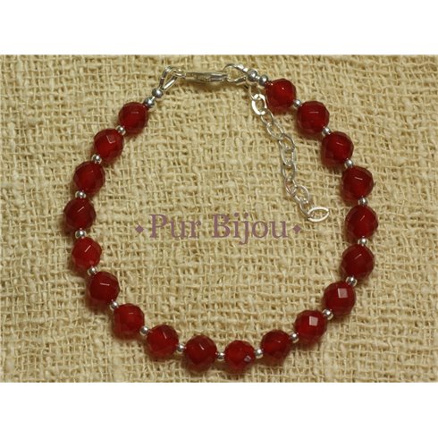 Bracelet Argent 925 et Cornaline Facettée 6mm 