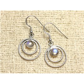 BO202 - Silver 925 Circles Earrings 19mm - Rainbow Moonstone 