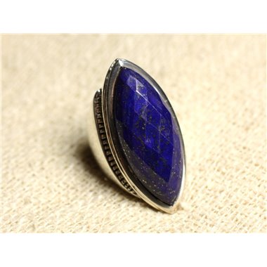 N348 - Bague Argent 925 Lapis Lazuli facetté Marquise 34x14mm 