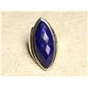 N348 - Bague Argent 925 Lapis Lazuli facetté Marquise 34x14mm 