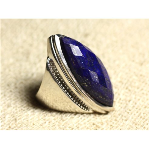 N348 - Bague Argent 925 Lapis Lazuli facetté Marquise 34x14mm