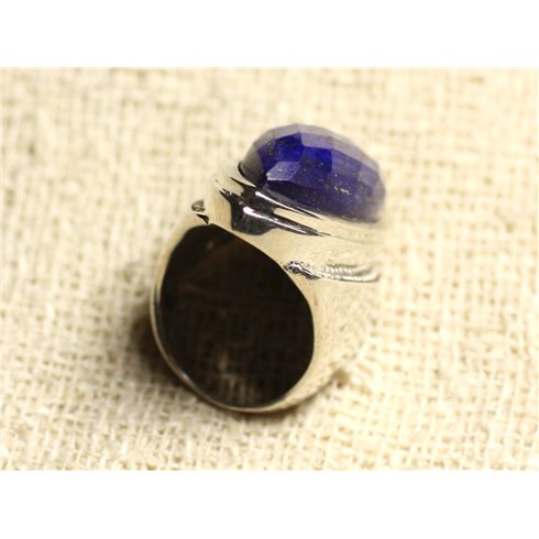 N348 - Bague Argent 925 Lapis Lazuli facetté Marquise 34x14mm
