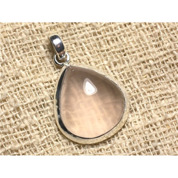 N3 - Pendentif Argent 925 et Pierre - Quartz Rose Goutte 28x22mm 