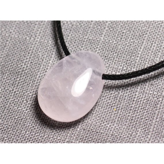 Collier Pendentif Pierre semi précieuse - Quartz Rose Goutte 25mm 