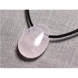 Semi Precious Stone Pendant Necklace - Rose Quartz Drop 25mm 