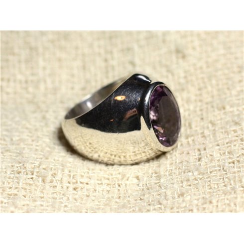 n116 - Bague Argent 925 et Pierre - Améthyste facettée Ovale 14x10mm