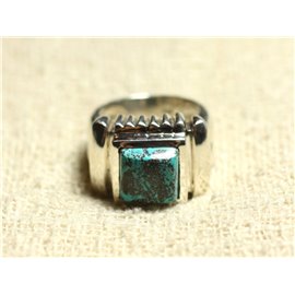 N123 - Anello Argento 925 e Pietra - Azzurrite Quadrata 10mm 