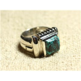 N123 - Bague Argent 925 et Pierre - Azurite Carré 10mm  N123 - Bague Argent 925 et Pierre - Azurite Carré 10mm