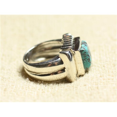 N123 - Bague Argent 925 et Pierre - Azurite Carré 10mm 