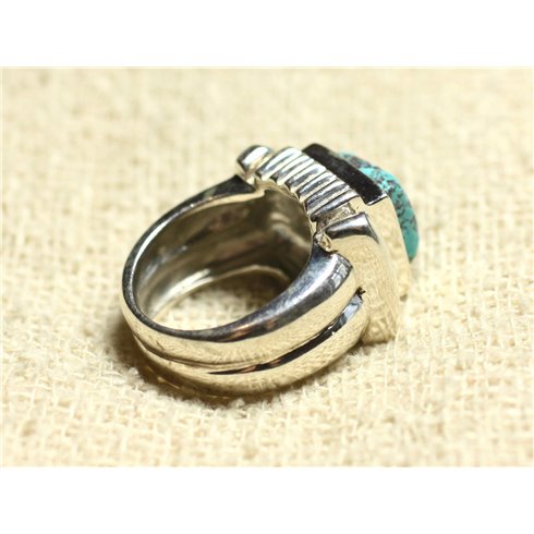 N123 - Bague Argent 925 et Pierre - Azurite Carré 10mm 