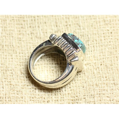 N123 - Bague Argent 925 et Pierre - Azurite Carré 10mm
