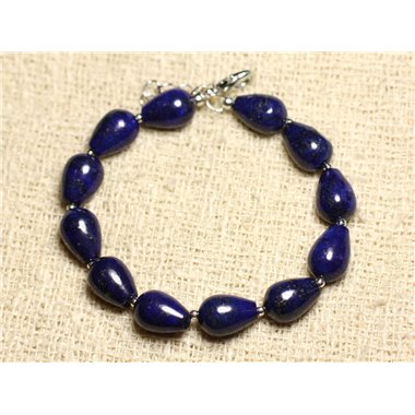 Bracelet Argent 925 et Pierre - Lapis Lazuli Gouttes 12mm 