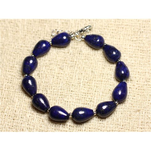 Bracelet Argent 925 et Pierre - Lapis Lazuli Gouttes 12mm 