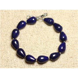 Armband Zilver 925 en Steen - Lapis Lazuli Druppels 12mm 