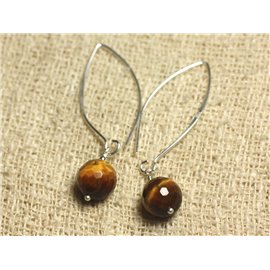 Pendientes de Plata 925 Ganchos de 40 mm - Ojo de tigre facetado 10 mm 