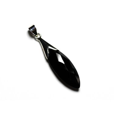 Pendentif Argent 925 et Pierre - Goutte Facettée 35mm Onyx Noir (PE117) 