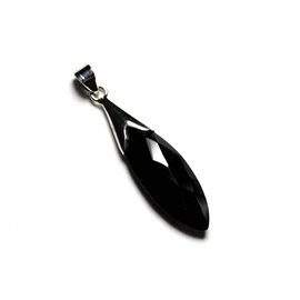925 Silver Pendant and Stone - Faceted Drop 35mm Black Onyx (PE117) 