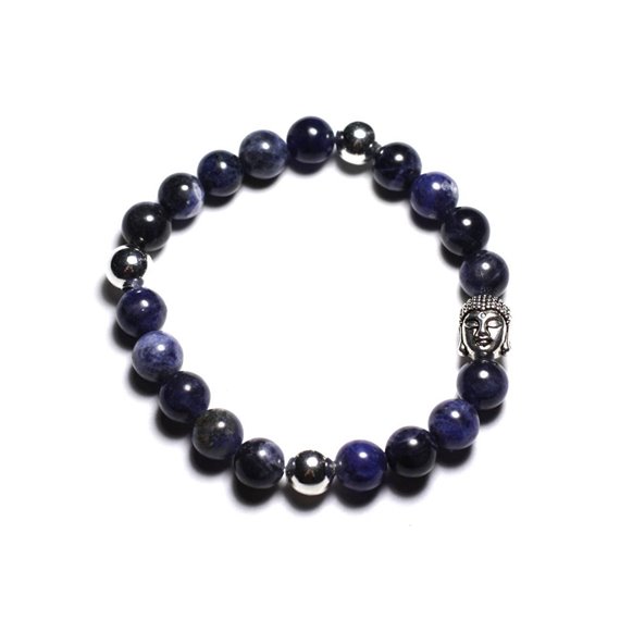 Bracelet Bouddha et Pierre semi précieuse - Sodalite 8mm 