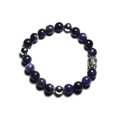 Bracelet Bouddha et Pierre semi précieuse - Sodalite 8mm 